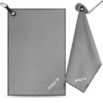Golf'N Magnetic Microfiber Golf Towel Dark Gray 16" x 24" with Carabiner Clip