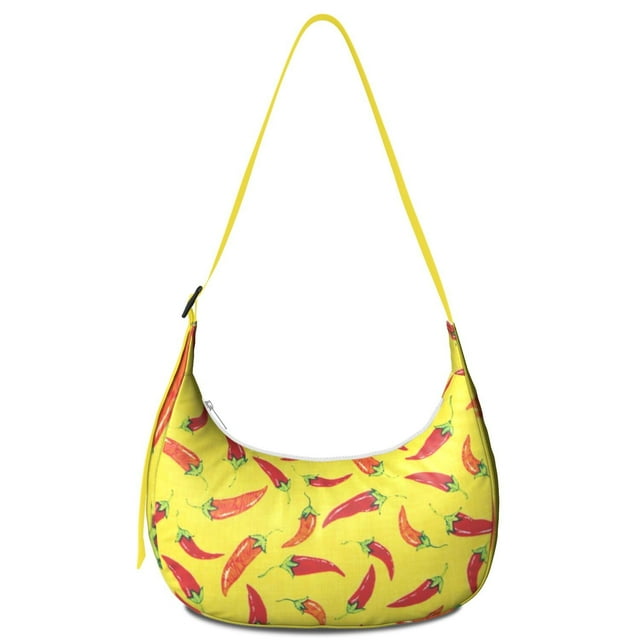 Sac Bandoulière Chili Léger en Nylon avec Sangle Réglable Motif Légumes Rouges Épicés Illustration Peinture Esthétique Mignon Kawaii Dessin Animé Drôle Petit Sac de Voyage Extérieur