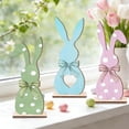 thumbnail image 4 of 5-inch Set of 3 Wooden Easter Bunny Figurines, Rustic Rabbit Decorations, for Spring Home Desktop Table Centerpiece, Farmhouse Style Holiday Ornaments, for Mantel Shelf and Indoor Display, 4 of 4