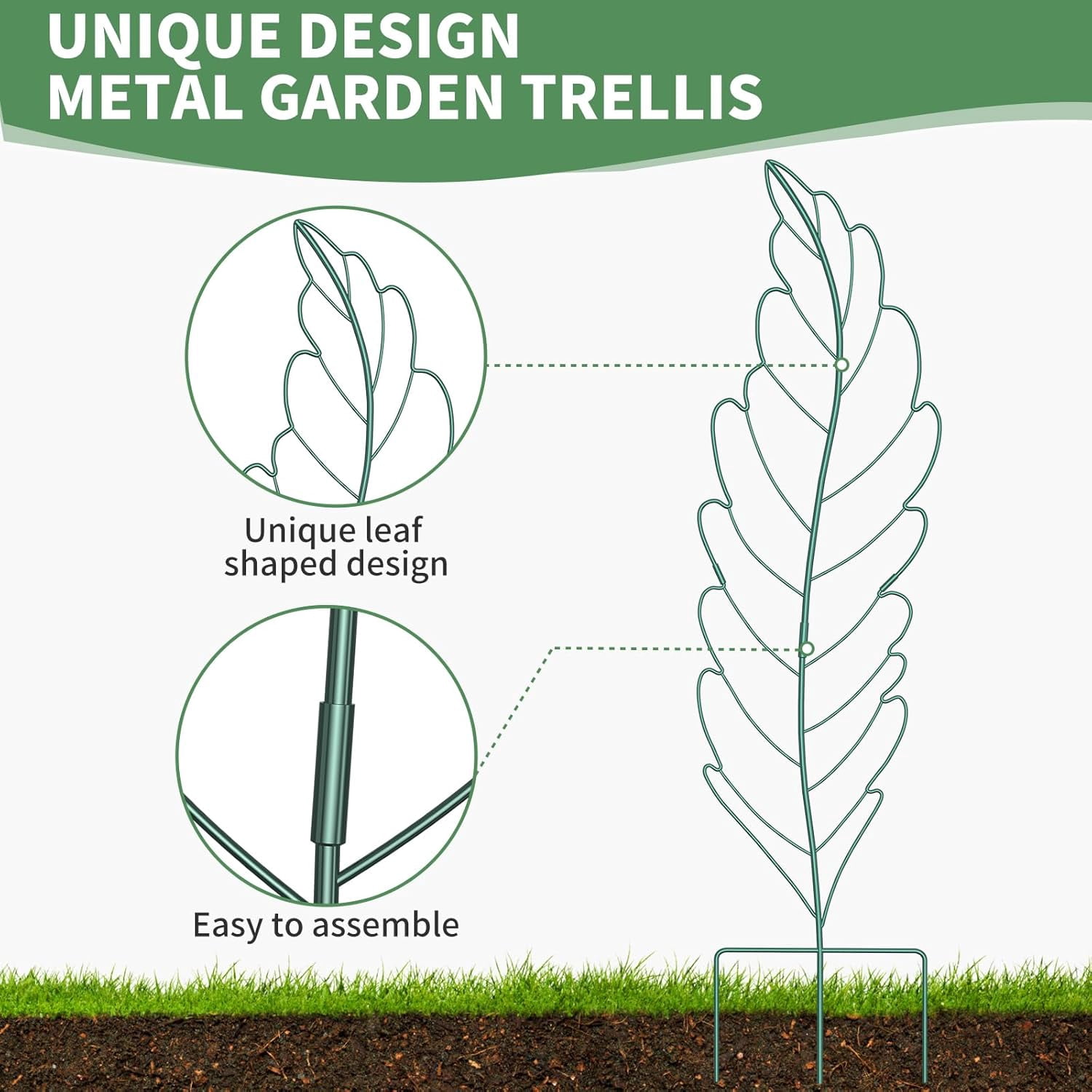 ABORON 3 Pack Leaf Metal Garden Trellis for Climbing Plants Outdoor, Metal Plant Trellis for Flowers Tomato Cucumber Rose Vegetable Support Garden Decoration