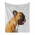 thumbnail image 1 of Bulldog Soft Flannel Fleece Throw Blanket, Young Pet Posing Studio Shot from the Side Photoshoot Design, Cozy Plush for Indoor and Outdoor Use, 60" x 80", Pale Eggshell Sand Brown, by Ambesonne, 1 of 6