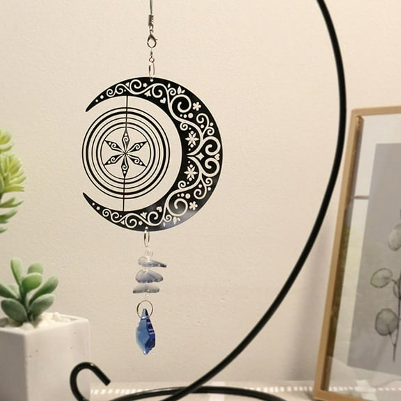 Metal Wind Chime Moon Indoor Outdoor Wind Chime with Crystal Prisms Hanging Pendant Home Decor Gifts