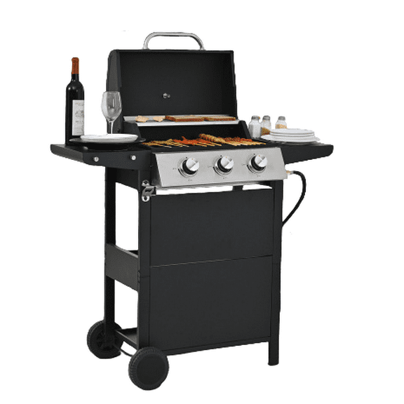3-Burner Propane Gas Grill, Stainless Steel 26,000 BTU BBQ Grill with Side Burner, Patio Garden Barbecue Grill with Built-in Thermometer for Patio Backyard Garden Picnic