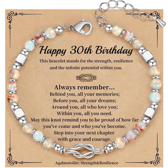 30th Birthday Gifts for Women, Beaded Knot Charm Bracelet with Inspirational Message Card, Adjustable Clasp Wristband for Sister Friend Wife 30th Milestone Gift
