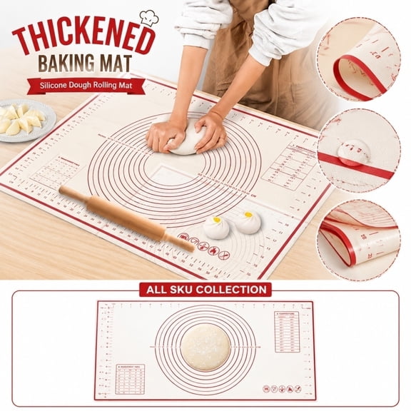 Baking Mat, Silicone Mats for Baking, 24 X 18 Inch Red Non-Stick Dough Rolling Mat, Eva 0.4Mm Thick Prep Silicone Mat, Non-Slip Kitchen Counter Mat with Temperature Guide, Clear