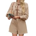 thumbnail image 2 of Long Lantern Sleeve Tie Front Women Casual Jumpsuit Shorts One Piece Romper, 2 of 6