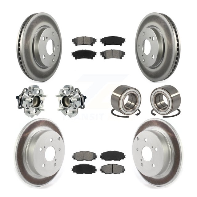 Transit Auto Front Rear Wheel Hub Bearings Assembly Coated Disc Brake Rotors and Semi-Metallic Pads Kit (10Pc) for Car 2017-2018 Toyota Prius V - Left Right Side (Driver Passenger) KBB-114323