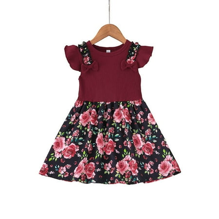 

Follure Toddler Girls Fly Sleeve Floral Prints Summer Beach Sundress Party Dresses Princess Dress Girl Dresses Casual Dress 12 Months