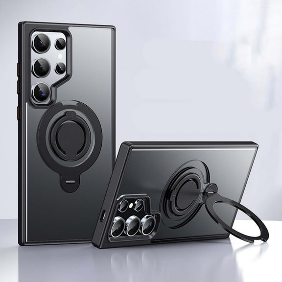 Magnetic Ring Stand for Samsung Galaxy S25 Plus Case, Silicone Finger Ring Grip Stand Holder, Military Grade Drop Tested, Compatible with MagSafe, Built in Kickstand, Soft Edge Anti-Fingerprint,Black