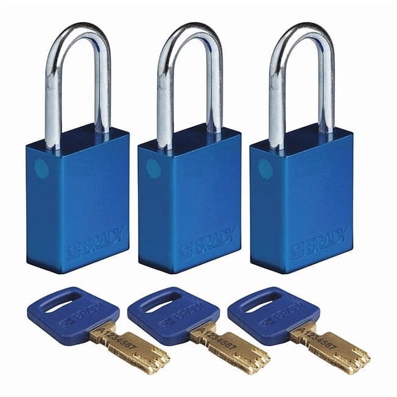 Brady Lockout Padlock,Al,Open Shackel,Blue,PK3 ALU-BLU-38ST-KA3PK