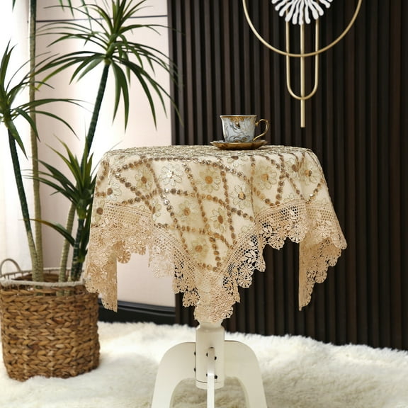 Embroidered Lace Tablecloth Macrame Vintage Coffee Table Cloth Small Square Table Cover for Party Banquet Wedding