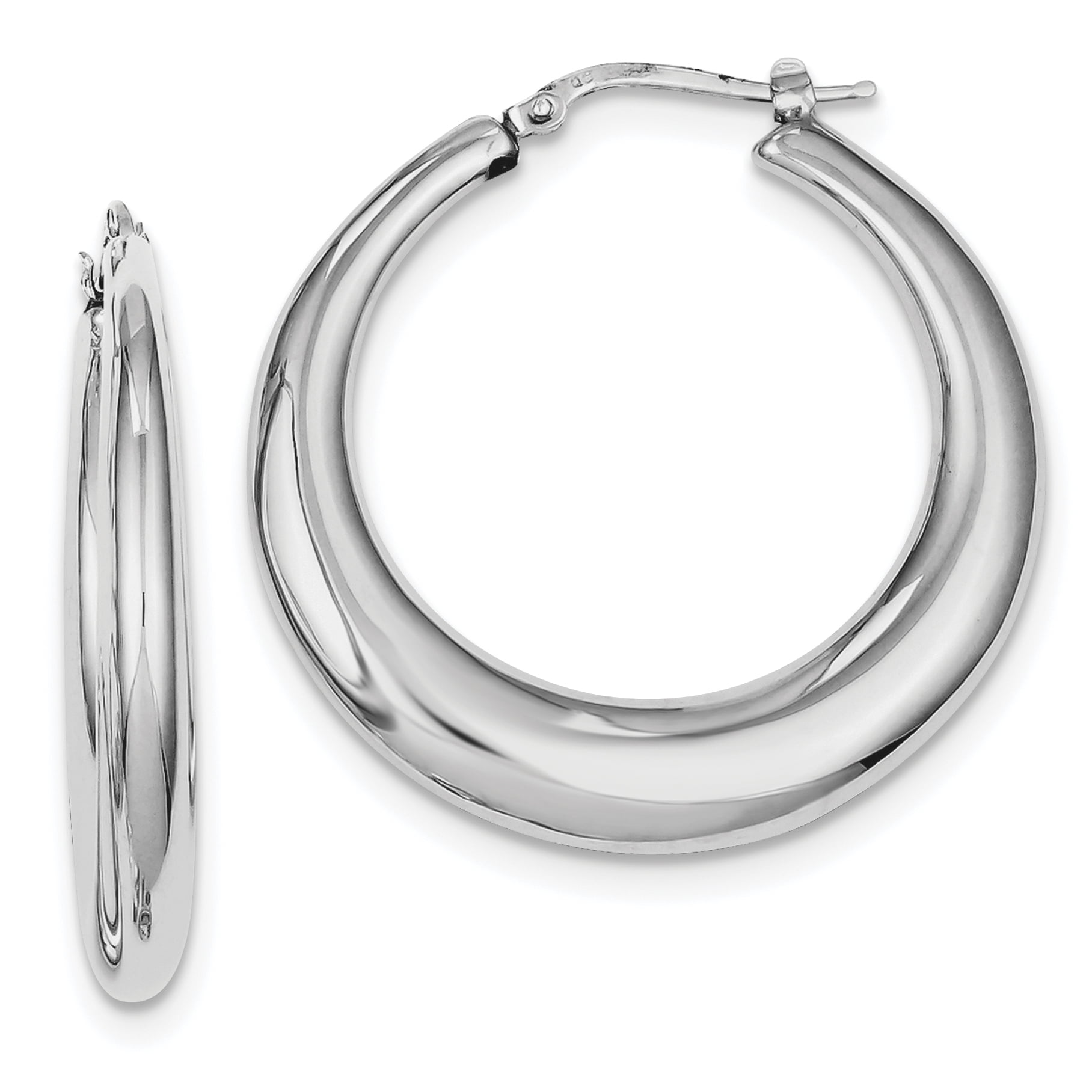 Sterling Silver Polished Rhodium Plated Hollow Hoop Earrings - Walmart ...