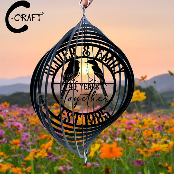 C-CRAFT Custom 40th Wedding Wind Spinner 8 inches Metal Sign, Memorial Wind Spinner Garden Decor