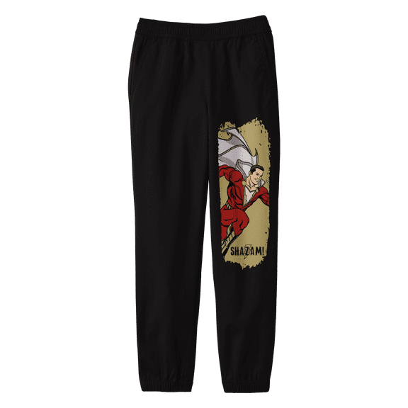 Shazam! Character with Circle Frame and Logo Name Youth Athletic Heather Graphic Jogger Pants-XL-XS
