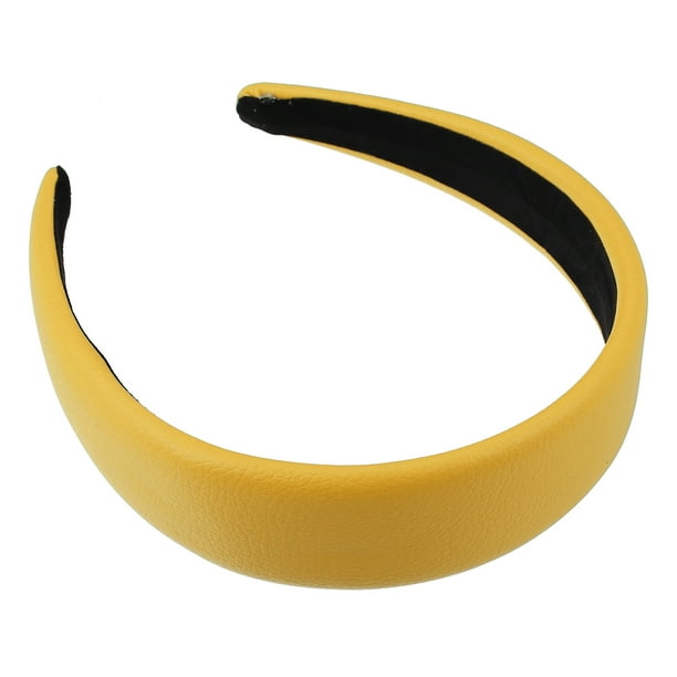 Diadema de piel sintética, diadema para mujer, amarillo, 1,6 pulgadas de ancho