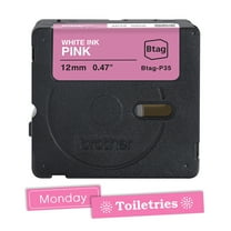 Brother Genuine P-touch BTAGP35 White on Pink Label Tape, ~1/2in by 13.1ft (12mm x 4m) for Ptouch Label Makers