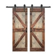 thumbnail image 2 of K Series 60in. X 84in. Brown/Walnut Finished DIY Knotty Pine Wood Double Sliding Barn Door With Hardware Kit, 2 of 5