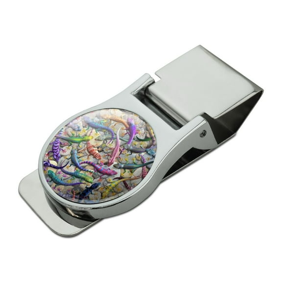 Gecko Lizards Reptile Rock Group Satin Chrome Plated Metal Money Clip