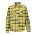 thumbnail image 2 of Women's Classic Fit Plaid Shirts Button Down Long Sleeve Flannel Shackets Curved Hem Chest Pockets Soft Cotton Tops (L, Yellow), 2 of 6