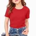 thumbnail image 4 of KPOPLK Kids Girls Pleated T Shirts Kids Summer Short Sleeve Cute Graphic Print Fashion Tops Tees Size 5-6 Years,Red, 4 of 4