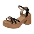 thumbnail image 2 of Womens Casual Sandals Women's Fashion Casual Spring And Summer Comfortable Solid Color Round Toe Open Toe One-Line Buckle Hollow Thick Heel High Heel Sandals Black, 2 of 6