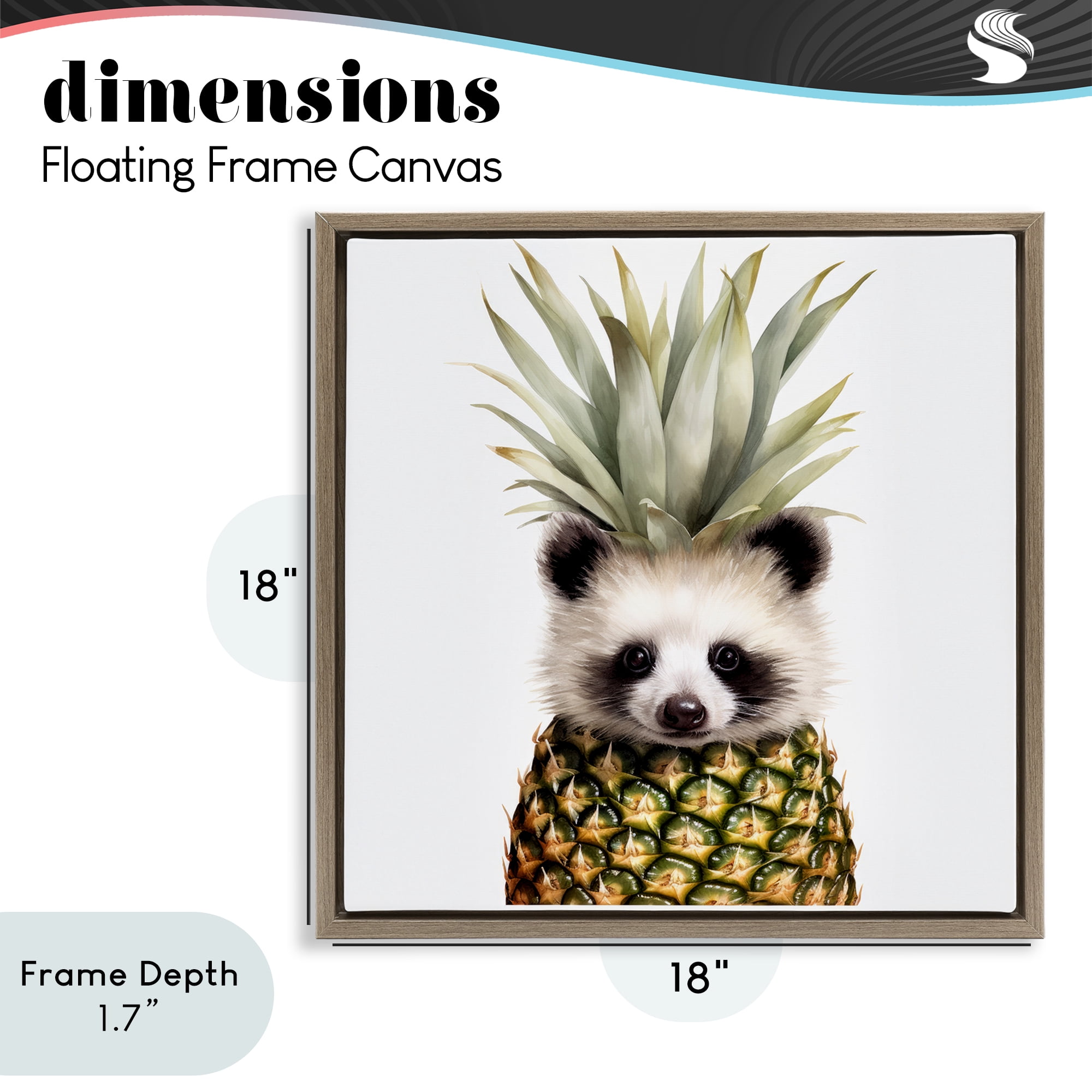 Stupell Industries Pineapple Panda Cub Brown Framed Floater Canvas Wall Art, design by Lazar Studio