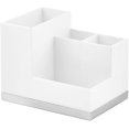 thumbnail image 5 of Plated Toothbrush and Toothpaste Holder - Storage Organizer Stand with 4 Compartments for Bathroom Countertop - Holders for Electric Toothbrush, Toothpaste - Hyde Collection - White/Chrome, 5 of 12