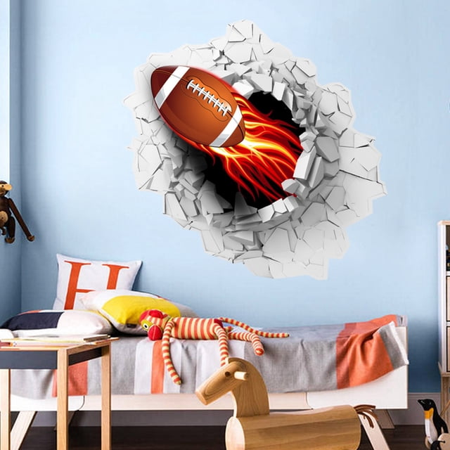 Stickers 2 Product Category Spotlight 3D Visual Effect Rugby Football Party Wall Art Set for Living Room