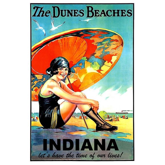 Dunes Beaches - Indiana - Vintage Travel Poster (8x12Inches(US/CANonly))