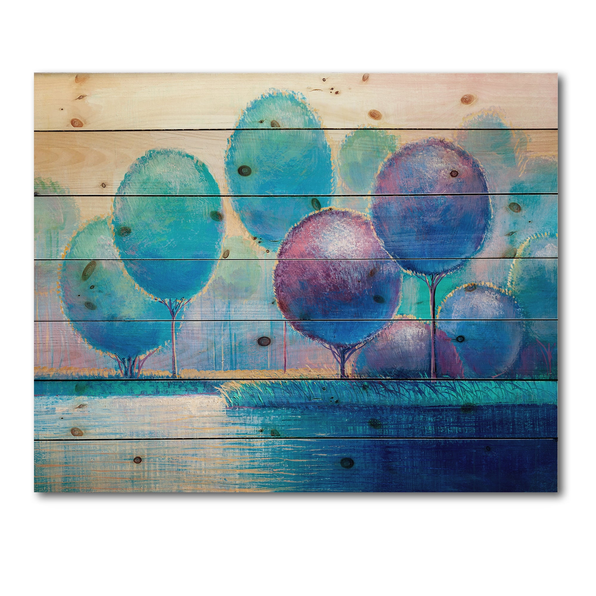 Designart 'Ornamental Colourful Trees V' Modern Print on Natural Pine Wood