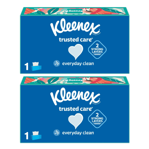 Kleenex Trusted Care Facial Tissues, 72 Tissues per Box, 2-Ply, 2 Flat Box