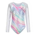 thumbnail image 1 of Kid Girls Gymnastic Leotard Long Sleeve Color Gradient Sparkly Ballet Dance One Piece Outfit, 1 of 10