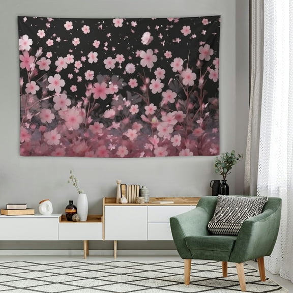 PRATYUS Pink Cherry Flowers Wall Tapestry 60x40 Inch Floral Sky Spring Backdrop Hanging Home Decor for Bedroom Living Room Dorm 60x40in