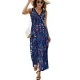 thumbnail image 2 of Red White & Blue Fireworks Womens Night Club Maxi Dress V Neck Sleeveless Bohemia Long Dresses, 2 of 9
