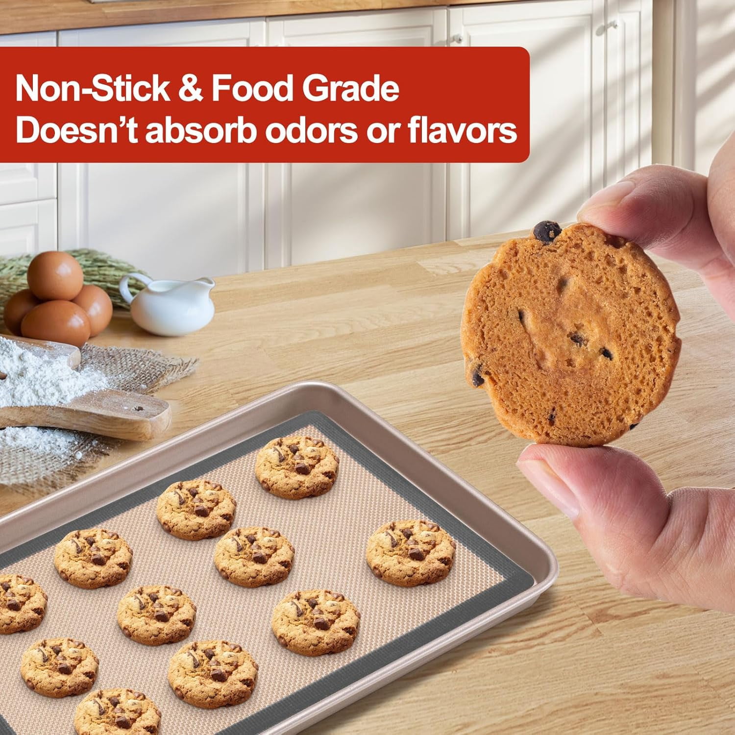 Silicone Baking Mat Set of 6, Non-Stick & Easy Clean Food Grade Reusable Baking Mat, Oven Liner Sheet, Round & Square Cake Mat, Pastry Board Rolling Dough Mats for Macaron Cookie