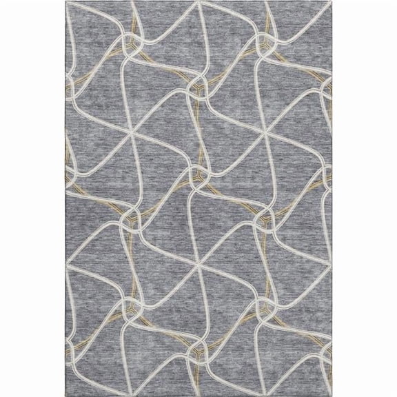 HomeRoots 675377 9 x 12 ft. Gray Gold & Ivory Geometric Washable Machine Made Rectangle Area Rug with UV Protection