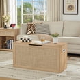 thumbnail image 5 of 40" Storage Chest Rattan-Like Storage Trunk Entryway Bench with Storage, Shoe Bench with 2 Safety Hinge, Supports 80 lb, for Living Room, Natural, 5 of 9