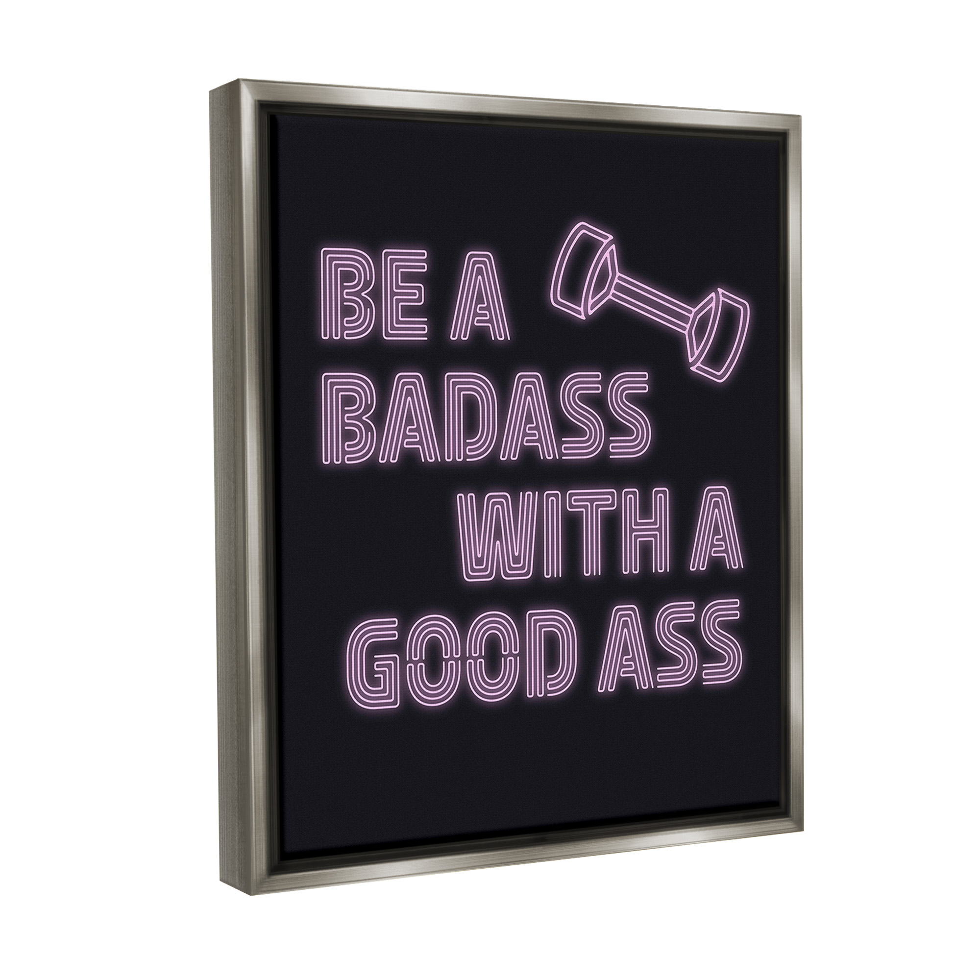 Stupell Industries Bad*ss With Good A** Inspirational Painting Gray Floater Framed Canvas Art Print Wall Art, 17 x 21
