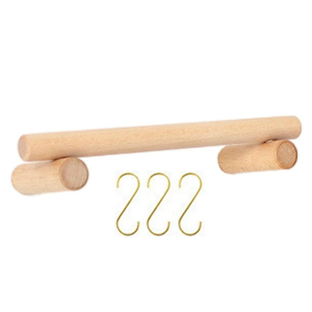 GUOOL Textured Wood Towel Rack Single Towel Rack Storage Rack with 3 Pcs Hooks 45cm