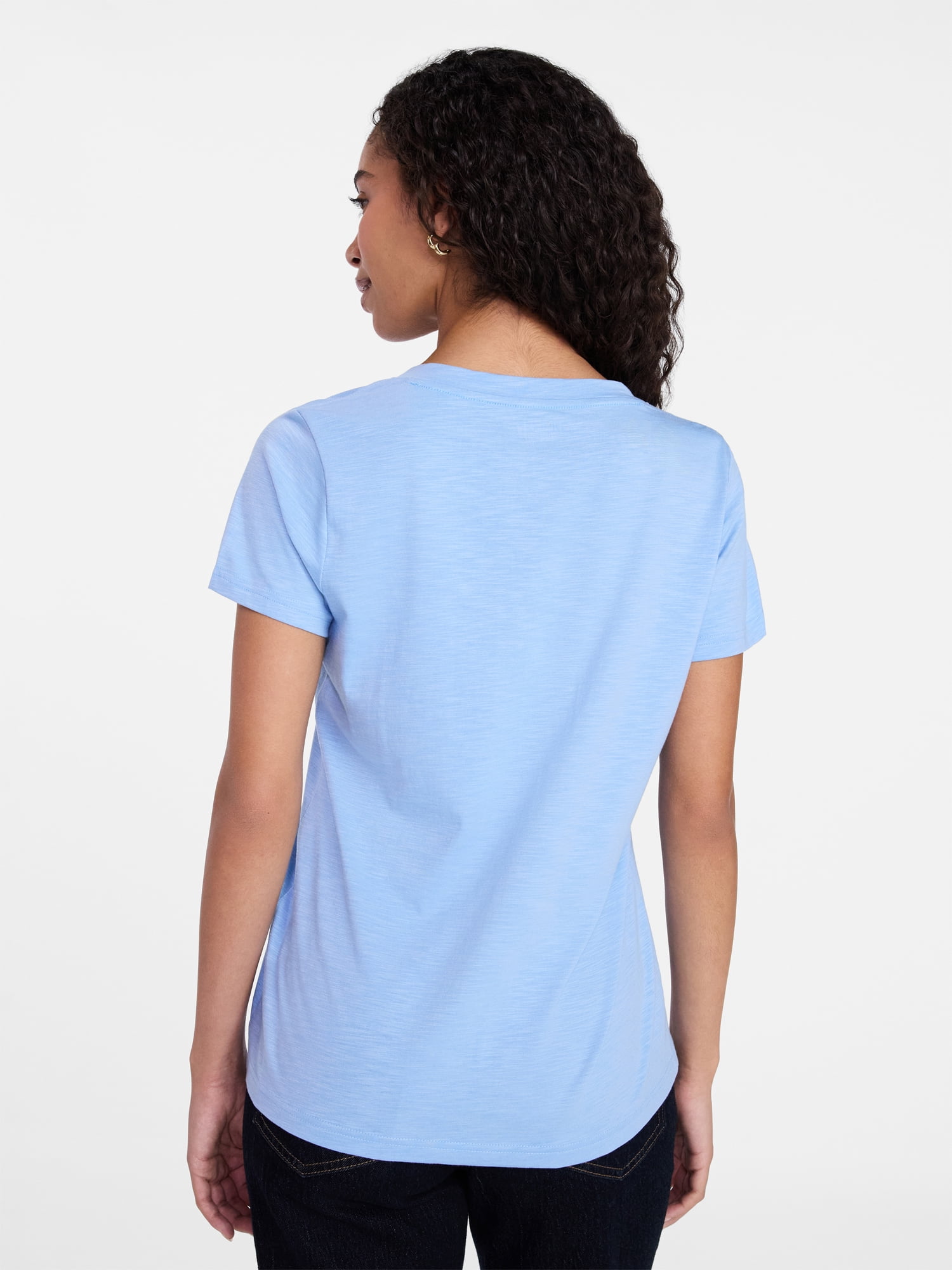 Time and Tru Women's Slub V Neck Tee with Short Sleeves, Sizes XS-XXXL