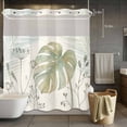 thumbnail image 3 of Palm Leaves No Hook Shower Curtain with Snap in Liner Watercolor Light Green Tropical Plants Beige Waterproof Bathroom Shower Curtain with See Through Top Window for Bathtub 72" x 72", 3 of 9