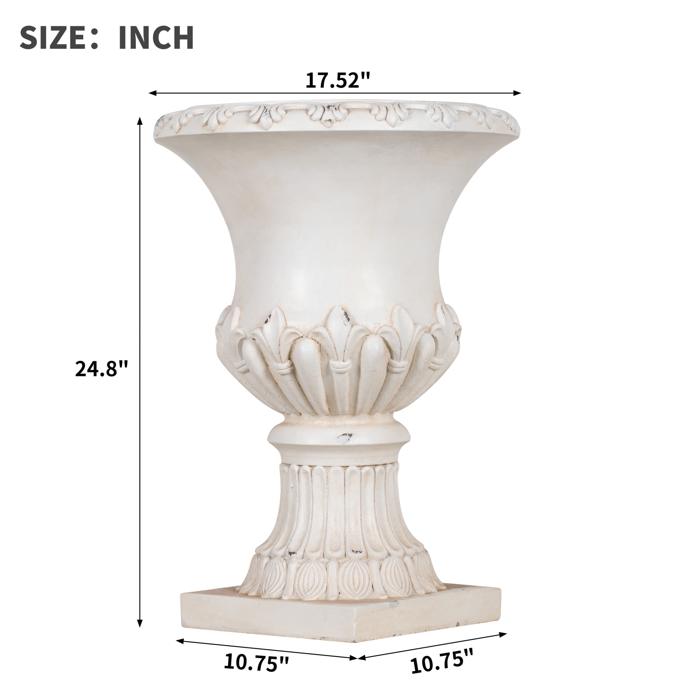 Christopher Knight Home 24.8" Vintage Pedestal Urn Planter, Outdoor Fleur-de-Lis Flower Pot, Antique White