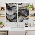 thumbnail image 2 of Marble Black Grey Kitchen Curtains 63 Inch Length, Modern Fake Stone Gold Foil Wavy Grommet Top Bedroom Living Room Curtains, Light Filtering Cafe Curtain Drapes 2 Panels Set 104''x63'', 2 of 9