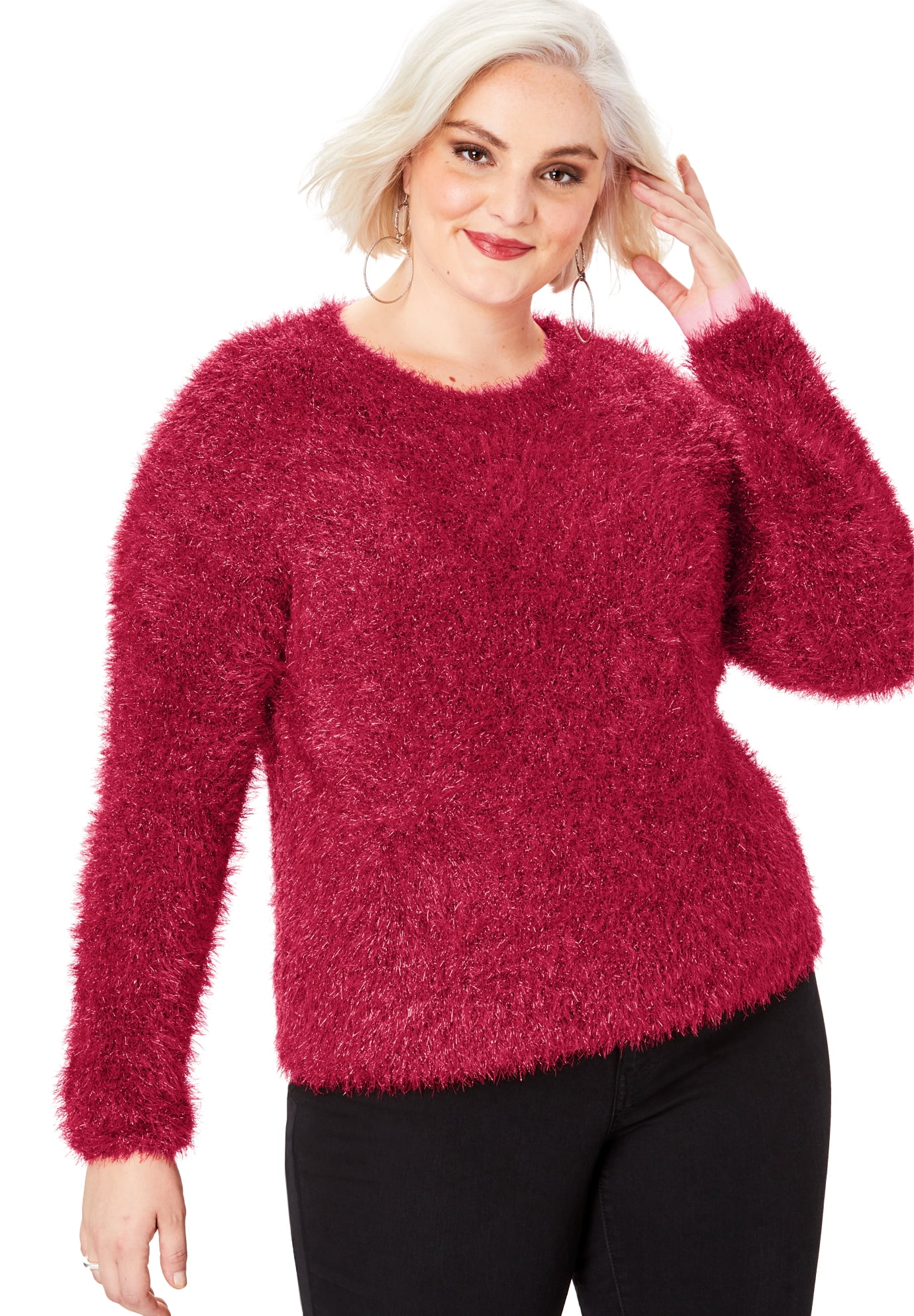 Roaman's Roaman's Women's Plus Size Metallic Eyelash Sweater Sweater