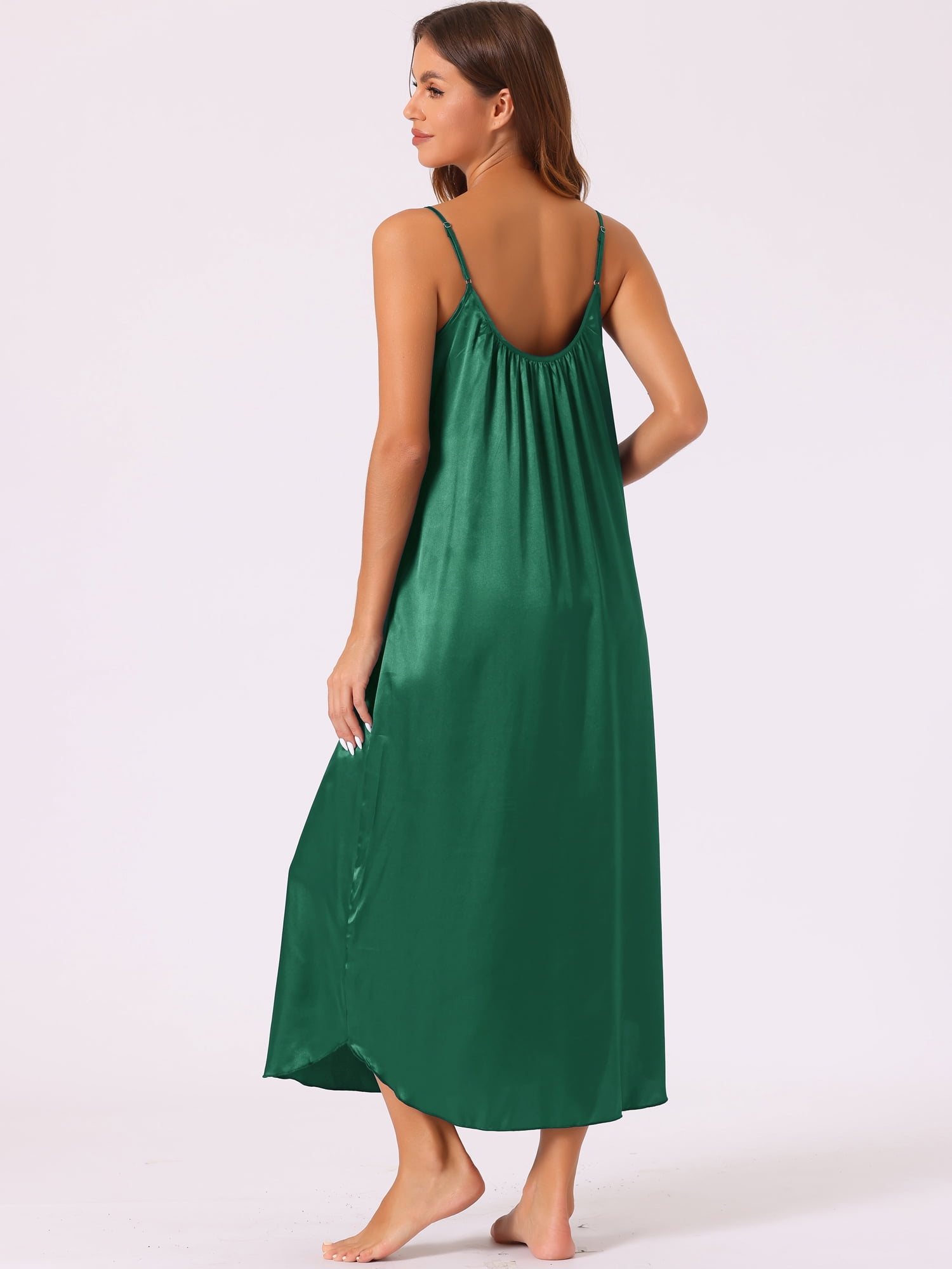 DARING DIVA Women's Satin V Neck Sleeveless Sleepwear Silky Nightdress S Dark Green