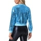 thumbnail image 3 of Chaqueta bomber de mujer INSPIRE CHIC con lentejuelas, cierre de cremallera y bolsillos ocultos, color azul cielo L, 3 of 6