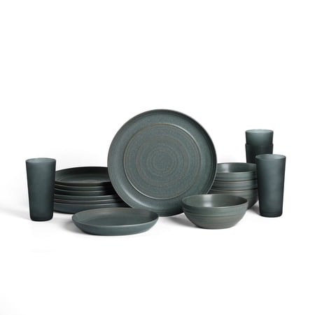 Stone Lain Elio 16-Piece Dinnerware Set Stoneware, Service for 4, Green
