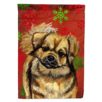 Tibetan Spaniel Red Green Snowflake Holiday Christmas Garden Flag