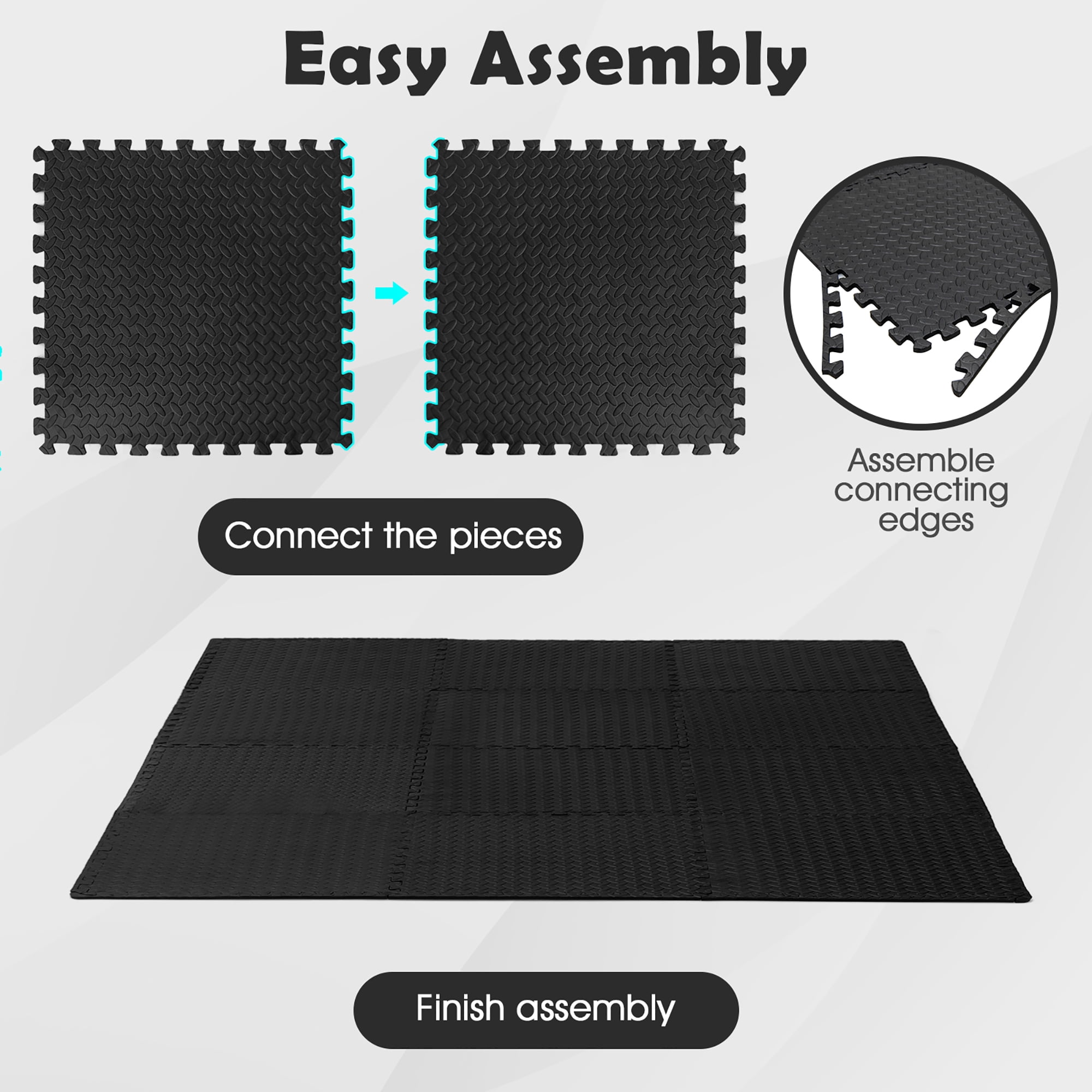 Costway 48 Tiles 1/2'' Puzzle Floor Exercise Mat Interlocking Anti-slip EVA Foam Black