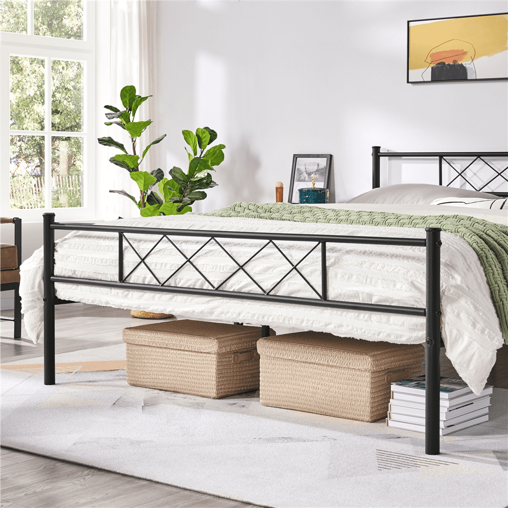 Fullfurnique Simple Metal Platform Bed Frame with Headboard and Footboard, Twin, Black